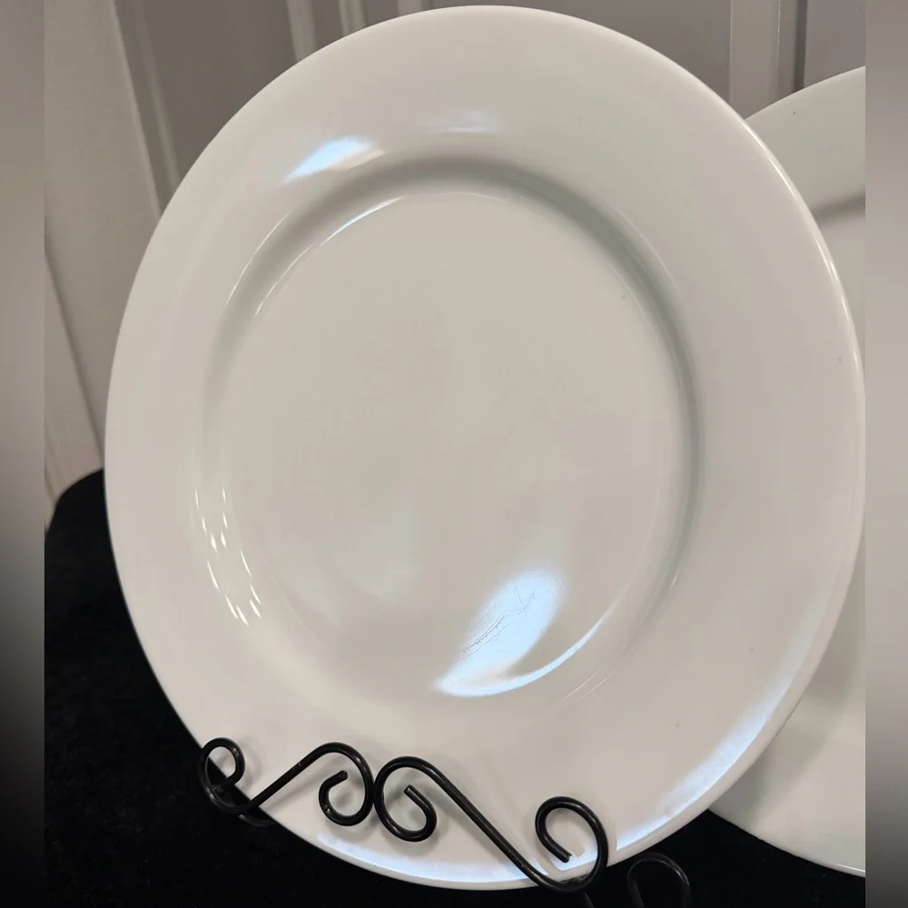 Crate&Barrel Elegant Ceramic White Chop 12” Dinner Serving Plates Set (2)